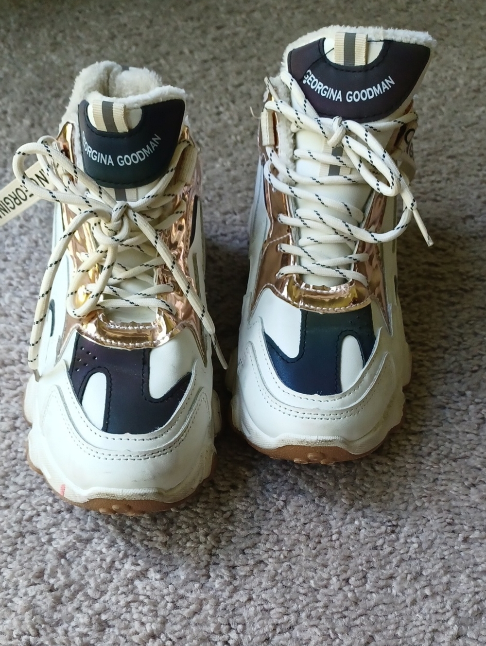 Georgina Goodman Plush Sneakers in Cream, Black & Rose Gold  Sz 7.5/8 US